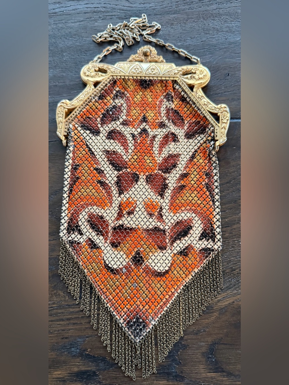 Antique Mandalian Lustro Pearl Enameled Mesh Purse 1920's